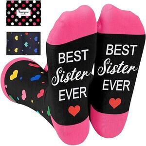 Happypop Best Sister Socks with Gift Box in Black, Size OS​​​